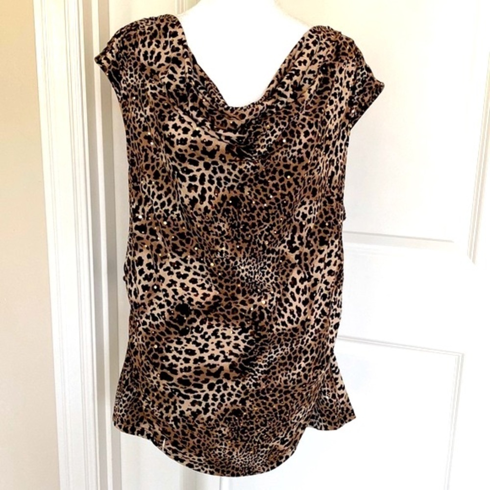 Style & Co leopard print sequins blouse Top Womens XL animal print drape neck